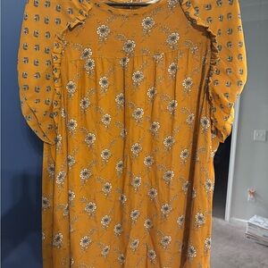 LOFT Mustard Floral Blouse